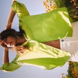 Zara NWT Linen Shirt in Lime Green Size XS